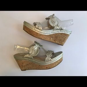 Jack Rogers Platinum Leigh Cork Wedge Sz 11 EEUC